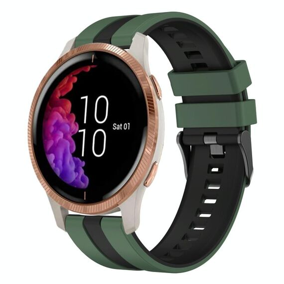 Per cinturino sportivo in silicone bicolore Garmin Venu da 20 mm (verde oliva + nero)