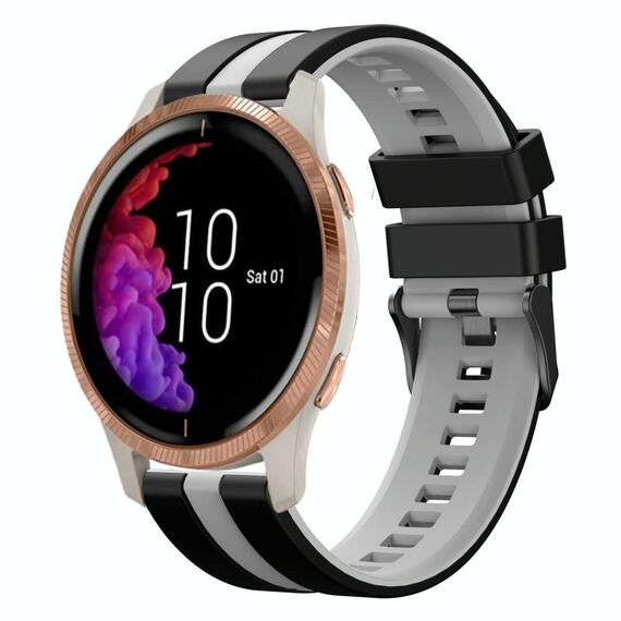 Per cinturino sportivo in silicone bicolore Garmin Venu da 20 mm (nero + grigio)