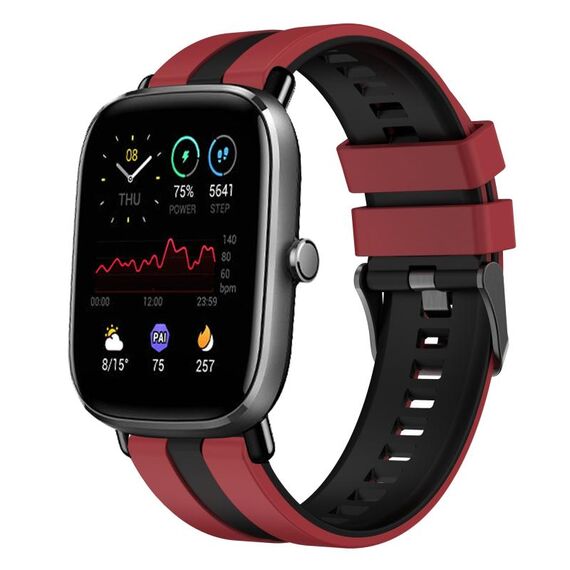 Per Amazfit GTS 2 Mini cinturino sportivo in silicone bicolore da 20 mm (rosso + nero)