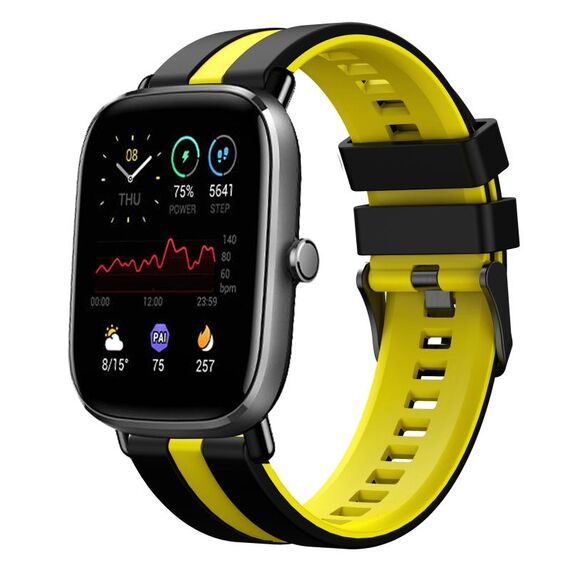 Per Amazfit GTS 2 Mini cinturino sportivo in silicone bicolore da 20 mm (nero + giallo)