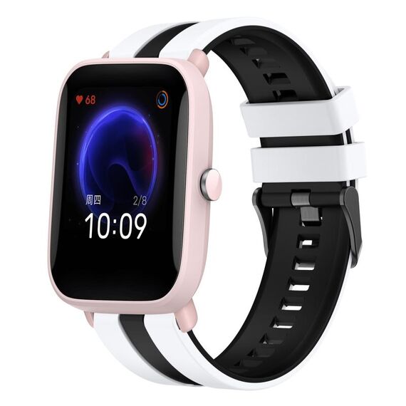 Per cinturino sportivo in silicone bicolore Amazfit Pop Pro da 20 mm (bianco + nero)