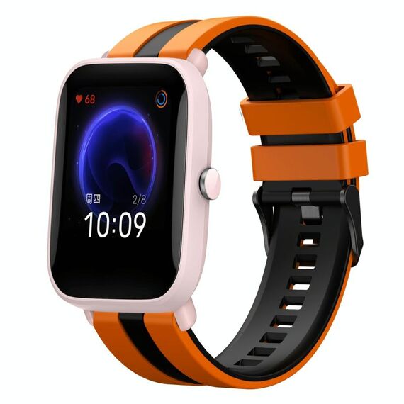 Per cinturino sportivo in silicone bicolore Amazfit Pop Pro da 20 mm (arancione + nero)