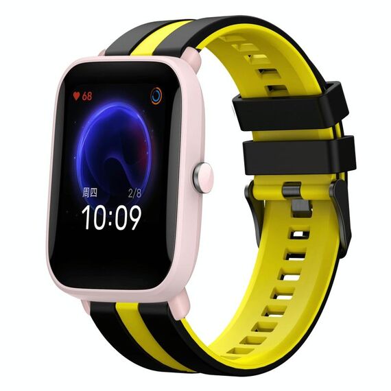 Per Amazfit Pop Pro 20mm Cinturino sportivo in silicone bicolore (nero+giallo)