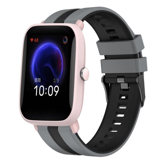 Per cinturino sportivo in silicone bicolore Amazfit Pop Pro da 20 mm (grigio + nero)
