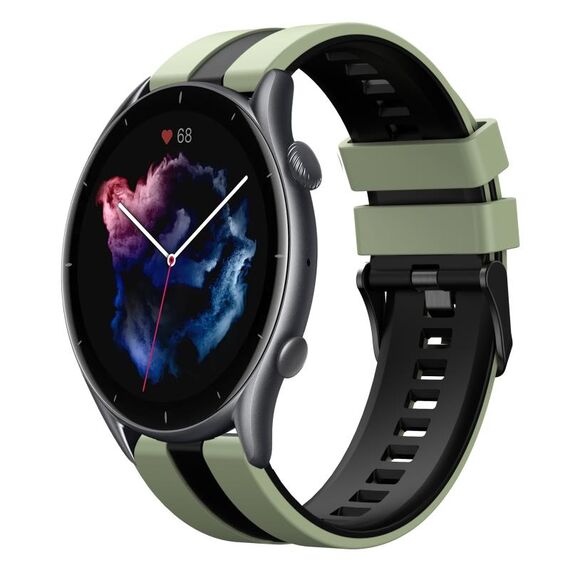 Per cinturino sportivo in silicone bicolore Amazfit 3 22mm (verde chiaro + nero)