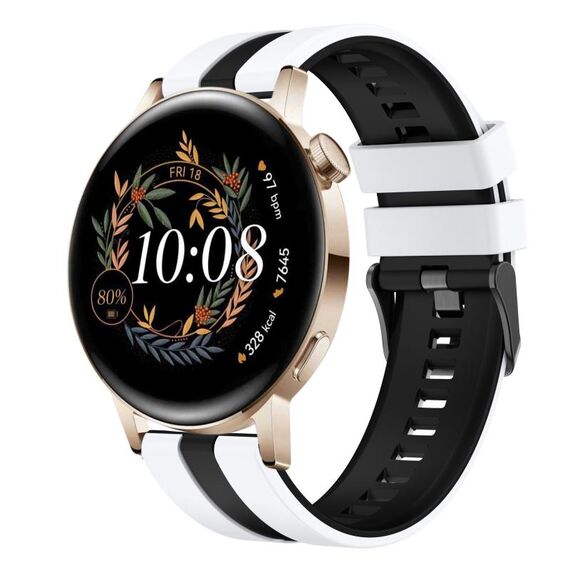 Per Huawei Watch GT3 42mm 20mm cinturino sportivo in silicone bicolore (bianco + nero)