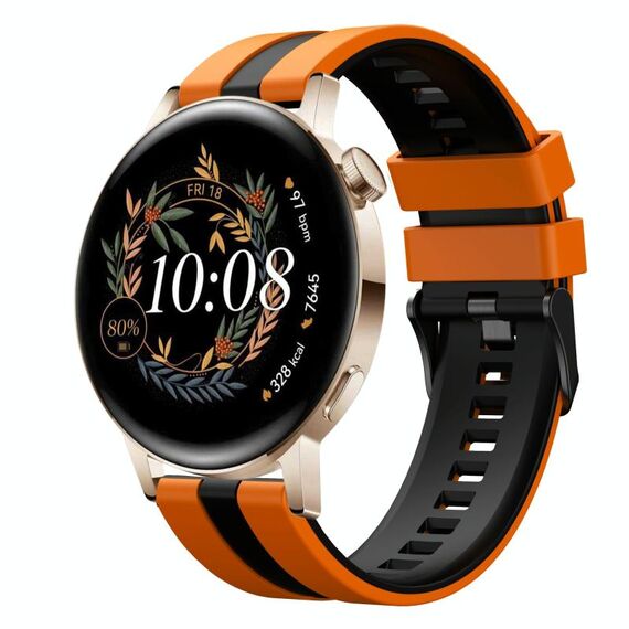 Per Huawei Watch GT3 42mm 20mm cinturino sportivo in silicone bicolore (arancione + nero)