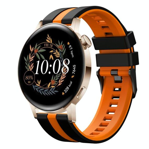 Per Huawei Watch GT3 42mm 20mm Cinturino sportivo in silicone bicolore (nero+arancione)