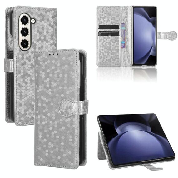 Custodia per telefono in pelle con texture a nido d'ape per Samsung Galaxy Z Fold6 5G (argento)