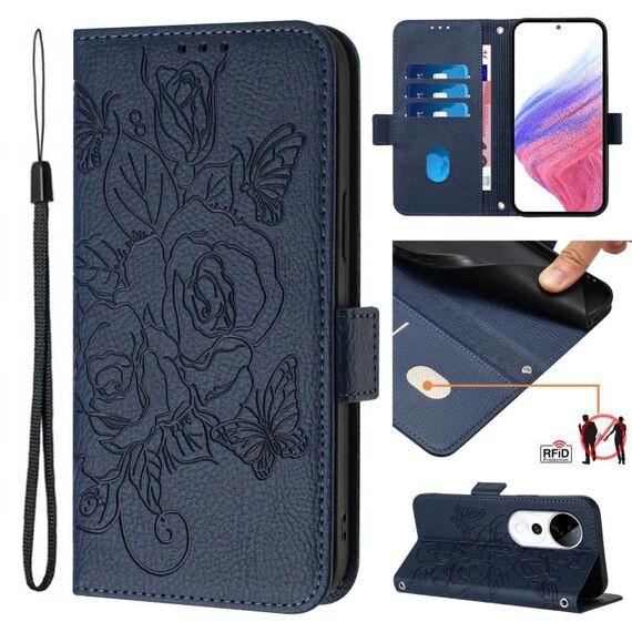 Custodia per telefono antifurto in pelle RFID rosa goffrata per vivo S19 Pro (blu scuro)