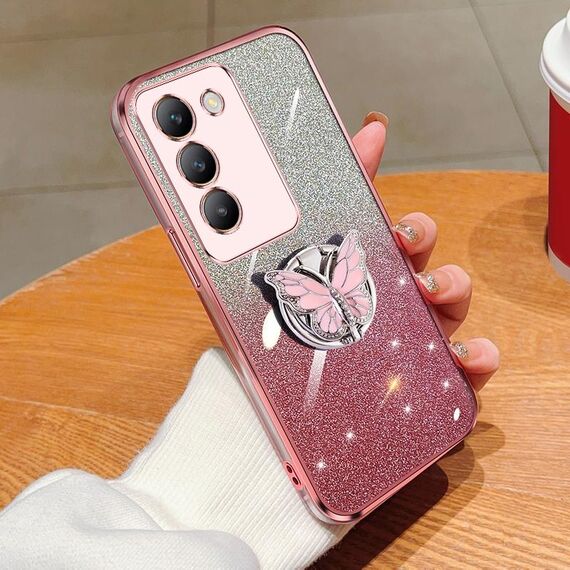 Per vivo Y100 IDN placcato gradiente glitter farfalla supporto TPU custodia per telefono (rosa)