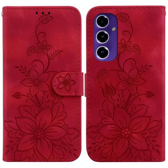 Custodia per telefono in pelle goffrata Giglio per Samsung Galaxy S24 FE 5G (rossa)