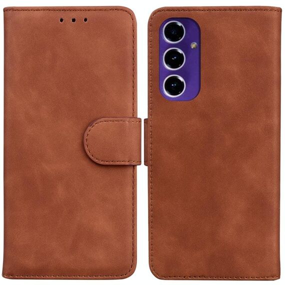 Per Samsung Galaxy S24 FE 5G Skin Feel Custodia in pelle flip in puro colore (marrone)
