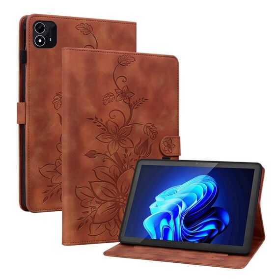 Custodia per tablet in pelle goffrata Giglio per Itel Pad One 10.1 (marrone)