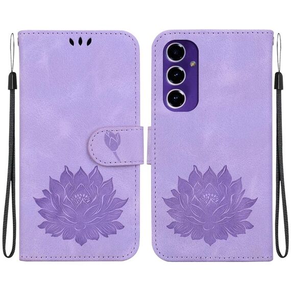 Custodia per telefono in pelle goffrata Lotus per Samsung Galaxy S24 FE 5G (viola)