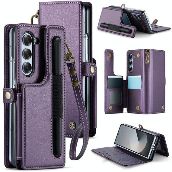 Per Samsung Galaxy Z Fold6 5G CaseMe C22 PC + TPU Custodia per telefono in pelle antifurto stile business RFID con slot per penna (viola)