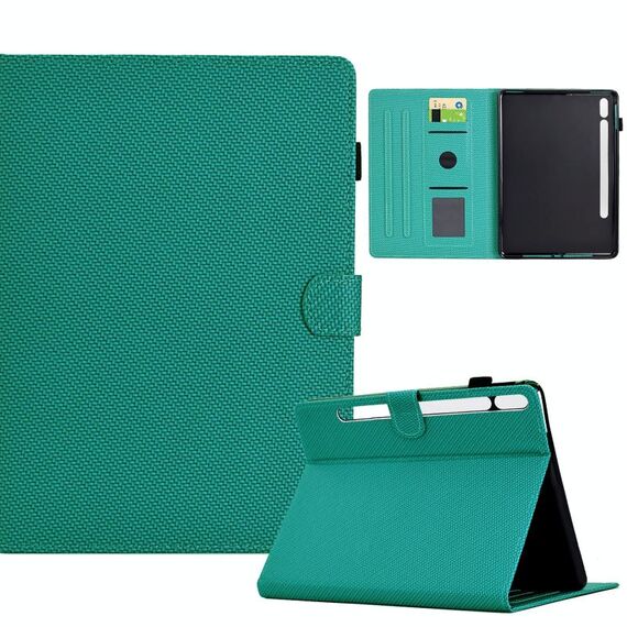 Custodia in pelle Smart Tablet con struttura in fibra di colore solido per Samsung Galaxy Tab S7 / S8 (verde lago)