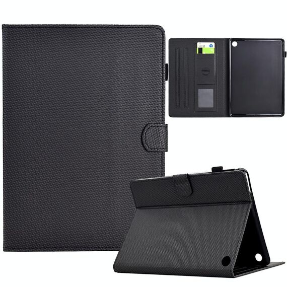 Custodia in pelle per tablet intelligente con struttura in fibra di colore solido per Amazon Kindle Fire HD 10 2023/2021 (nero)