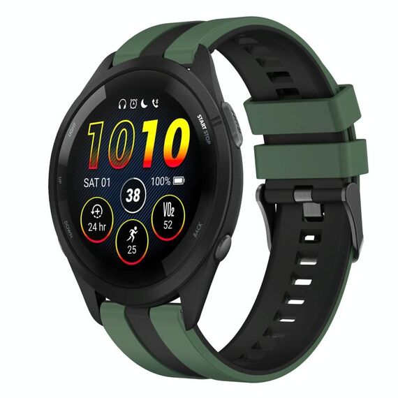 Per cinturino sportivo in silicone bicolore Garmin Forerunner 265 da 22 mm (verde oliva + nero)