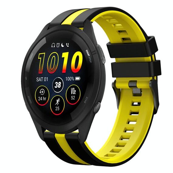 Per cinturino in silicone sportivo bicolore Garmin Forerunner 265 da 22 mm (nero + giallo)