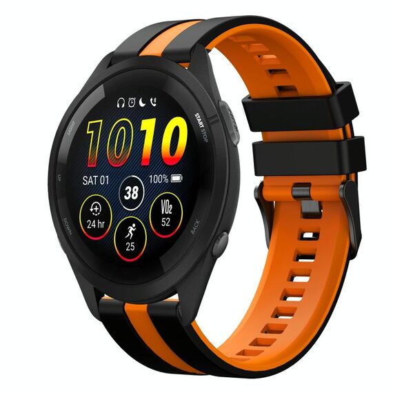 Per Garmin Forerunner 265 Music 22mm cinturino sportivo in silicone bicolore (nero + arancione)