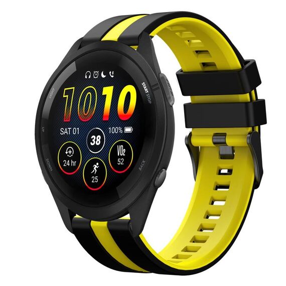 Per Garmin Forerunner 265 Music 22mm cinturino sportivo in silicone bicolore (nero + giallo)