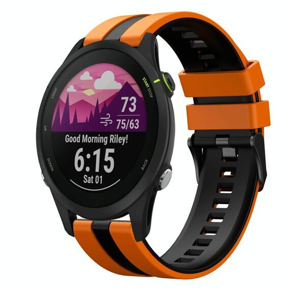 Per Garmin Forerunner 255 Music 22mm cinturino sportivo in silicone bicolore (arancione + nero)