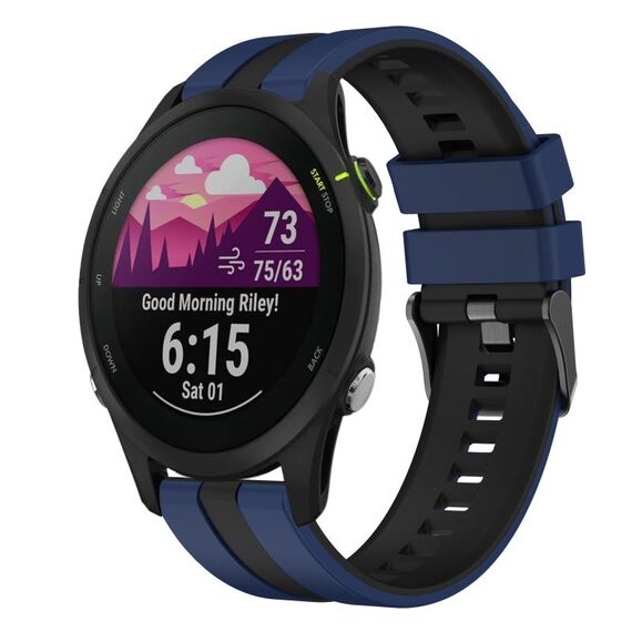 Per Garmin Forerunner 255 Music 22mm cinturino sportivo in silicone bicolore (blu + nero)