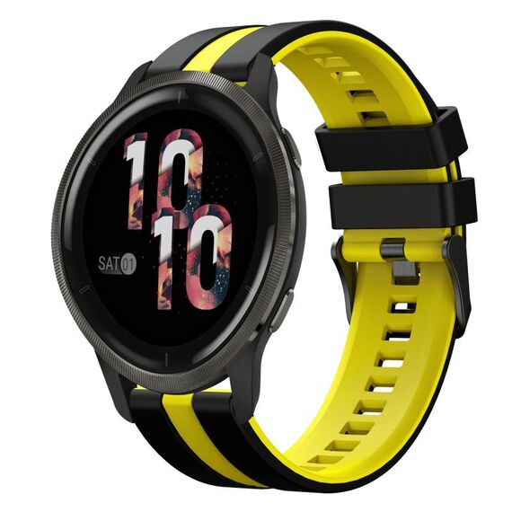 Per Garmin Venu 2 22mm cinturino sportivo in silicone bicolore (nero + giallo)