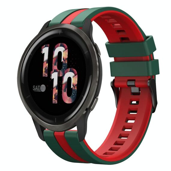 Per cinturino in silicone sportivo bicolore Garmin Venu 2 da 22 mm (verde + rosso)