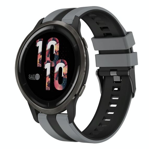 Per cinturino in silicone sportivo bicolore Garmin Venu 2 da 22 mm (grigio + nero)