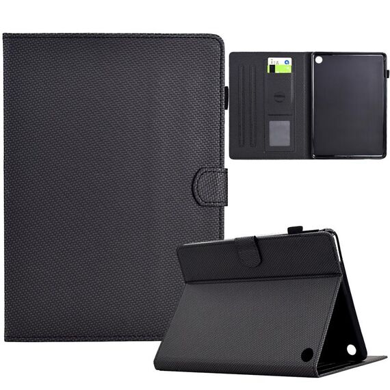 Custodia in pelle per tablet intelligente con struttura in fibra di colore solido per Amazon Kindle Fire HD 10 Plus 2021 (nero)