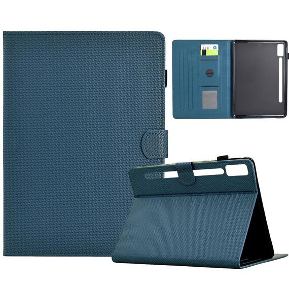 Per Lenovo Tab P12 Custodia in pelle Smart Tablet con struttura in fibra di colore solido (blu reale)
