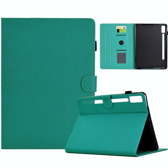 Per Lenovo Tab P12 Custodia in pelle Smart Tablet con struttura in fibra di colore solido (verde lago)