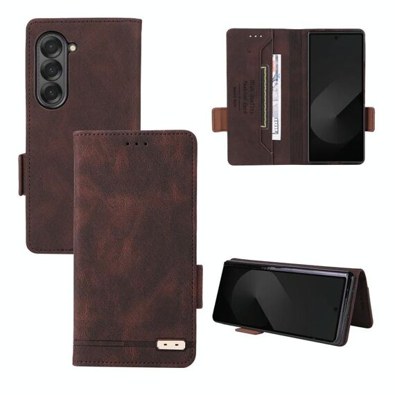 Custodia per telefono in pelle con chiusura magnetica per Samsung Galaxy Z Fold6 (marrone)