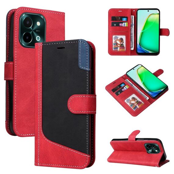 Custodia per telefono in pelle con giunture a tre colori per vivo Y28 4G (rossa)