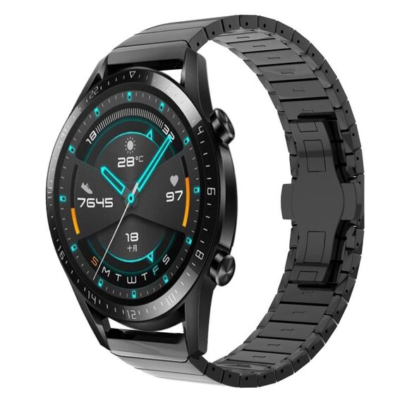 Per Huawei Watch GT2 46mm 22mm Cinturino in lega con fibbia a farfalla con vernice a perline (nero)