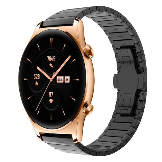Per Honor Watch GS 3 22mm Cinturino in lega con fibbia a farfalla con vernice a perline (nero)
