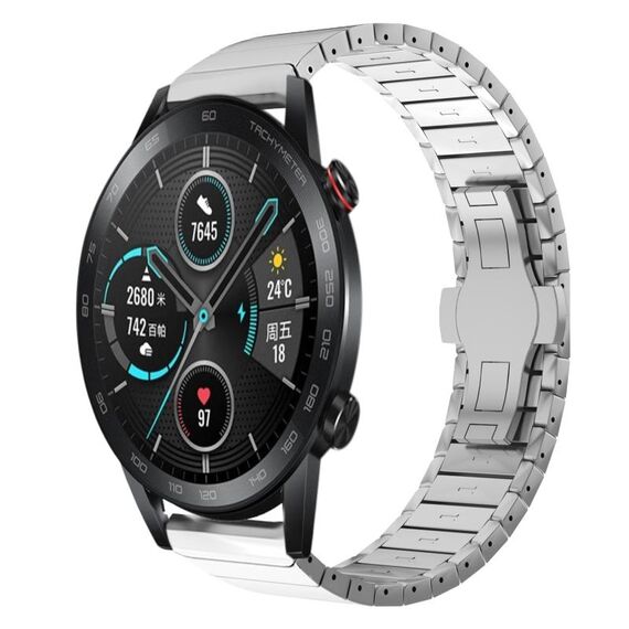 Per Honor Magic Watch2 46mm 22mm Cinturino per orologio in lega con fibbia a farfalla con vernice a perla (Argento)