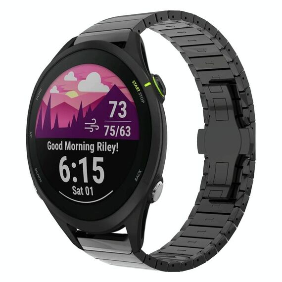Per Garmin Forerunner 255 22mm One Bead Paint Butterfly Buckle Cinturino in lega (Nero)