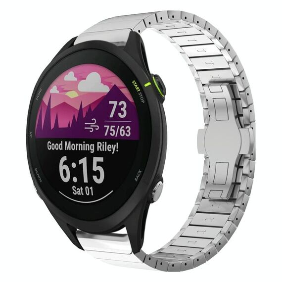 Cinturino per orologio in lega con fibbia a farfalla, 22 mm, per Garmin Forerunner 255 Music (argento)
