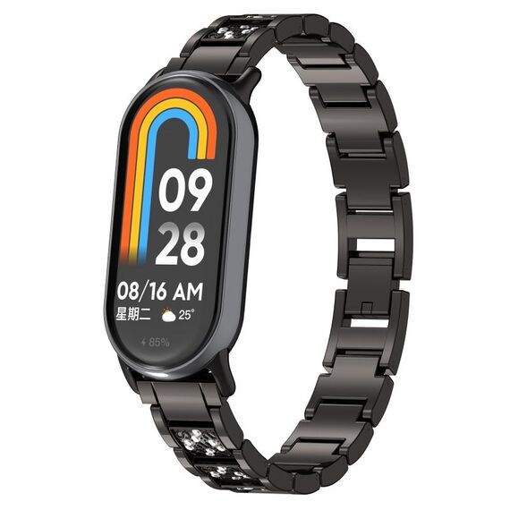Per Xiaomi Smart Band 9/9 NFC cinturino per orologio in metallo con tre perline in acciaio inossidabile con diamanti (nero)