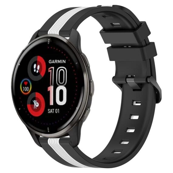 Per cinturino in silicone bicolore verticale da 20 mm Garmin Venu 2 Plus (nero + bianco)
