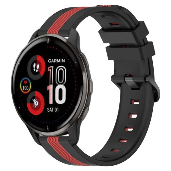 Per cinturino in silicone bicolore verticale da 20 mm Garmin Venu 2 Plus (nero + rosso)