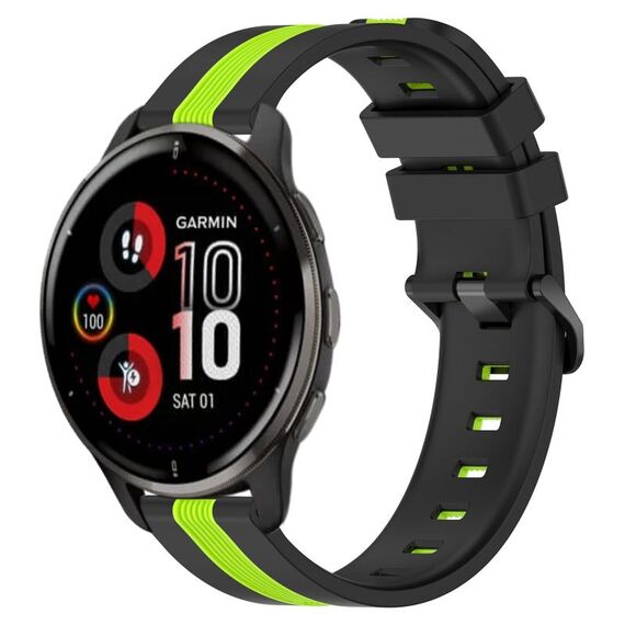 Per cinturino in silicone bicolore verticale da 20 mm Garmin Venu 2 Plus (nero + verde lime)