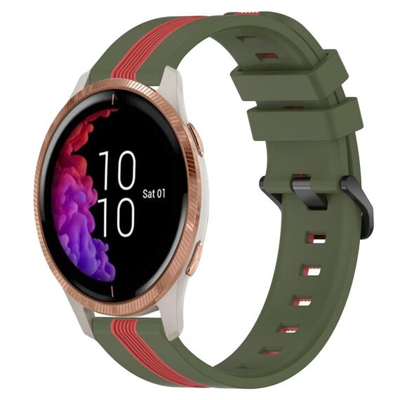 Per cinturino in silicone bicolore verticale da 20 mm Garmin Venu (verde militare + rosso)