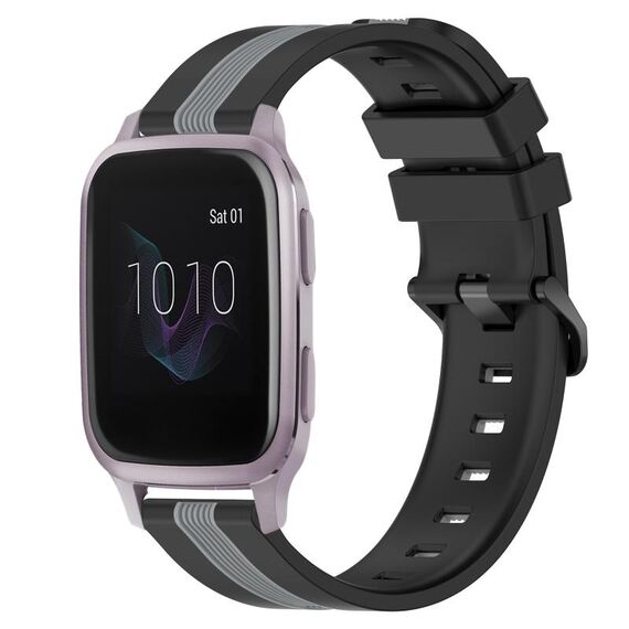 Per cinturino in silicone bicolore verticale da 20 mm Garmin Venu SQ (nero + grigio)