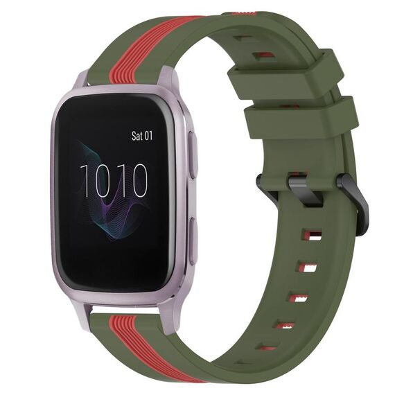 Per cinturino in silicone bicolore verticale da 20 mm Garmin Venu SQ (verde militare + rosso)