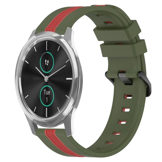 Per Garmin Garminmove Luxe 20mm Cinturino in silicone bicolore verticale (verde militare + rosso)