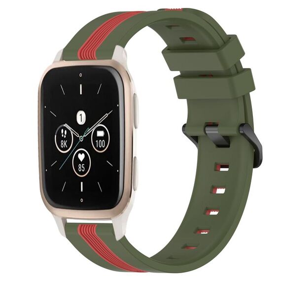 Per Garmin Forerunner Sq2 Music Cinturino in silicone bicolore verticale da 20 mm (verde militare + rosso)